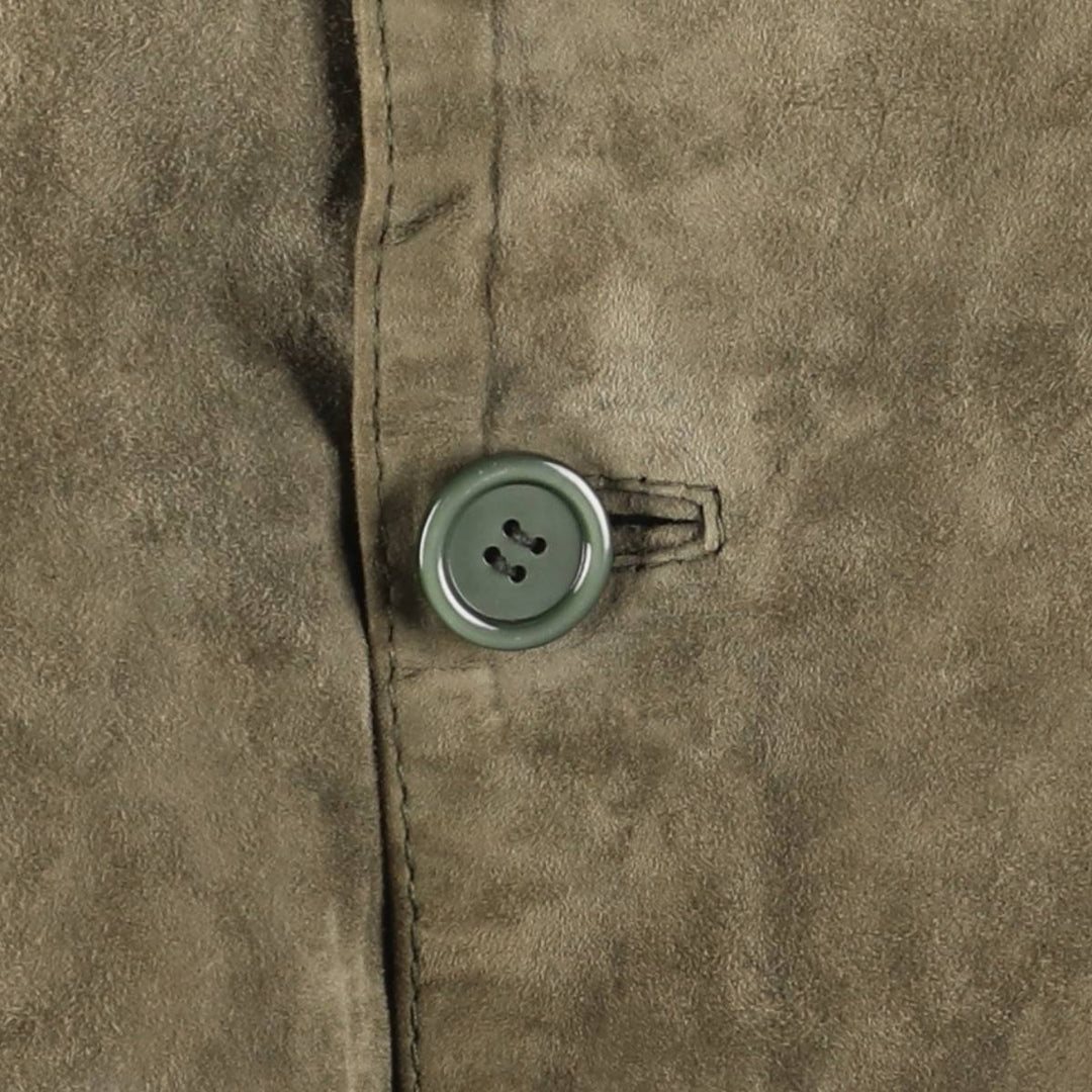 Stand-collar suede leather blouson, men's size S genuine leather Khaki type Vintage Second Hand