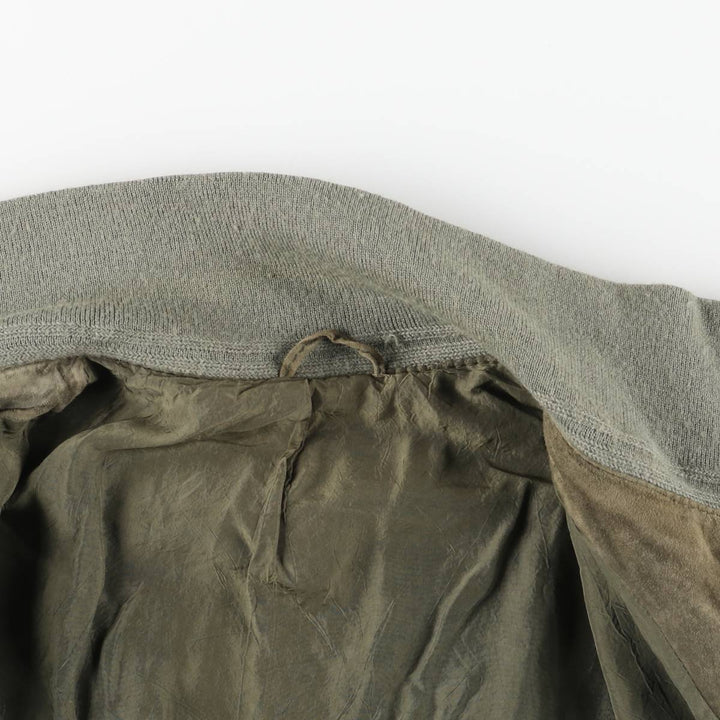 Stand-collar suede leather blouson, men's size S genuine leather Khaki type Vintage Second Hand