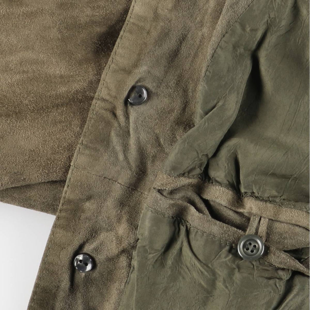 Stand-collar suede leather blouson, men's size S genuine leather Khaki type Vintage Second Hand
