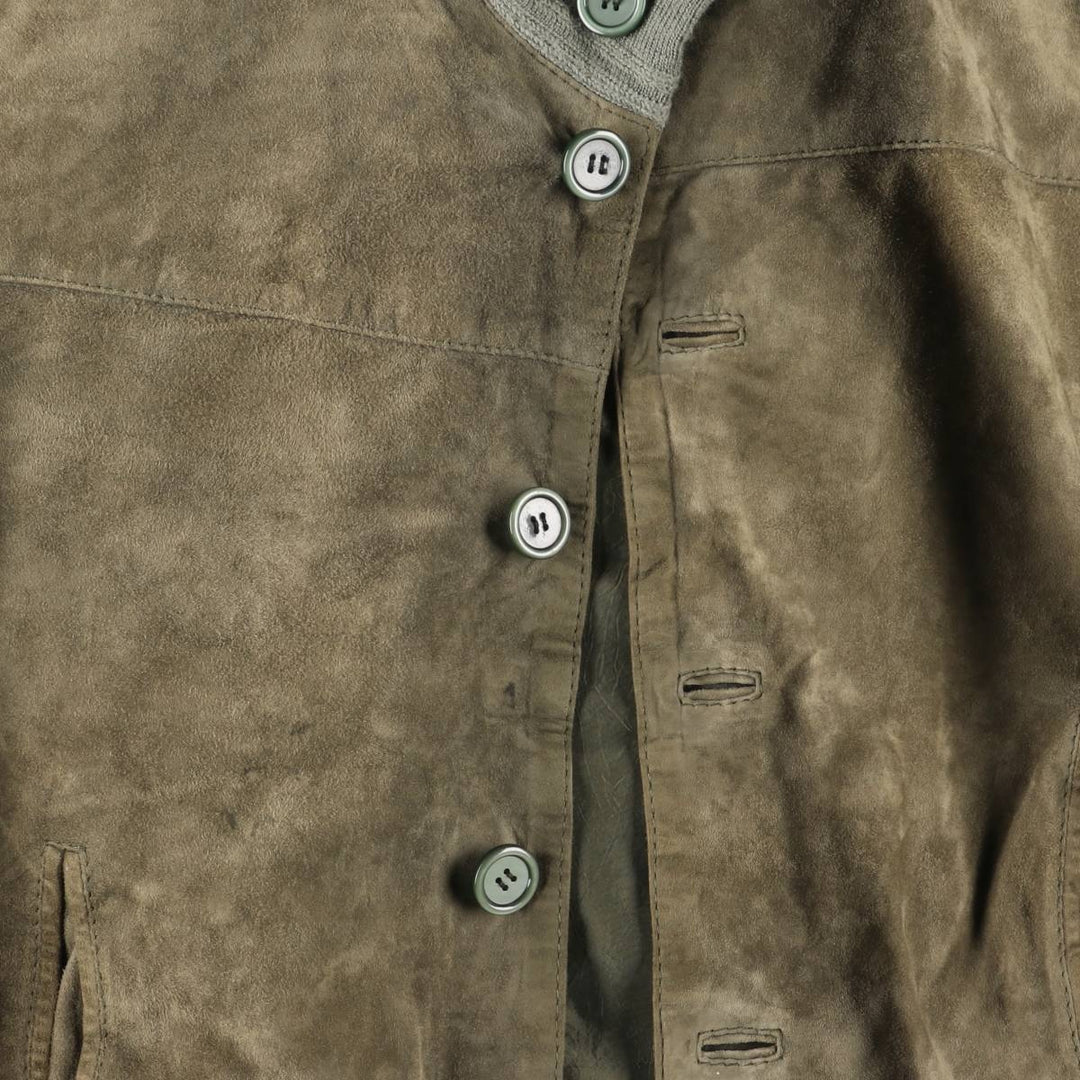 Stand-collar suede leather blouson, men's size S genuine leather Khaki type Vintage Second Hand