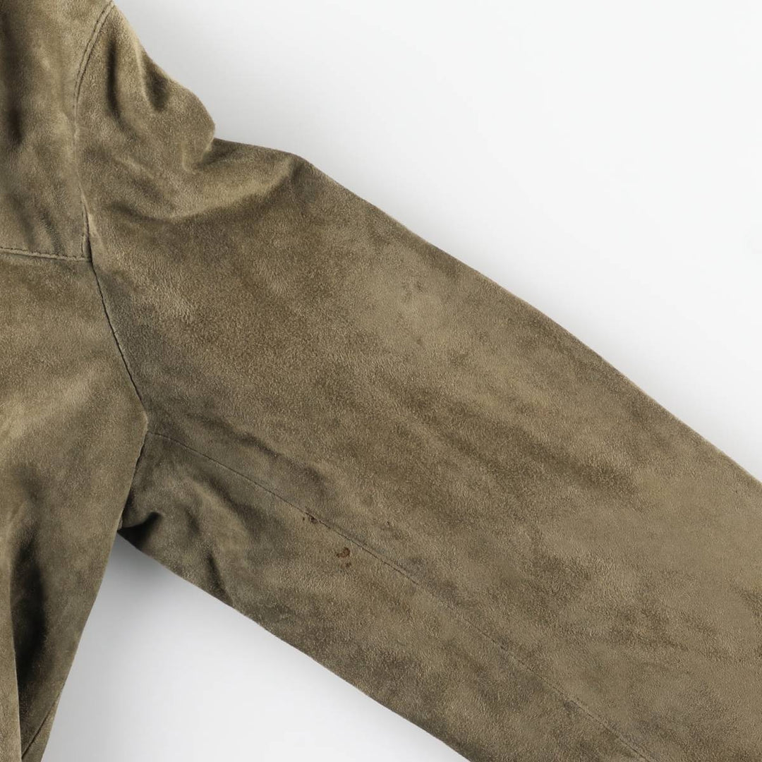 Stand-collar suede leather blouson, men's size S genuine leather Khaki type Vintage Second Hand