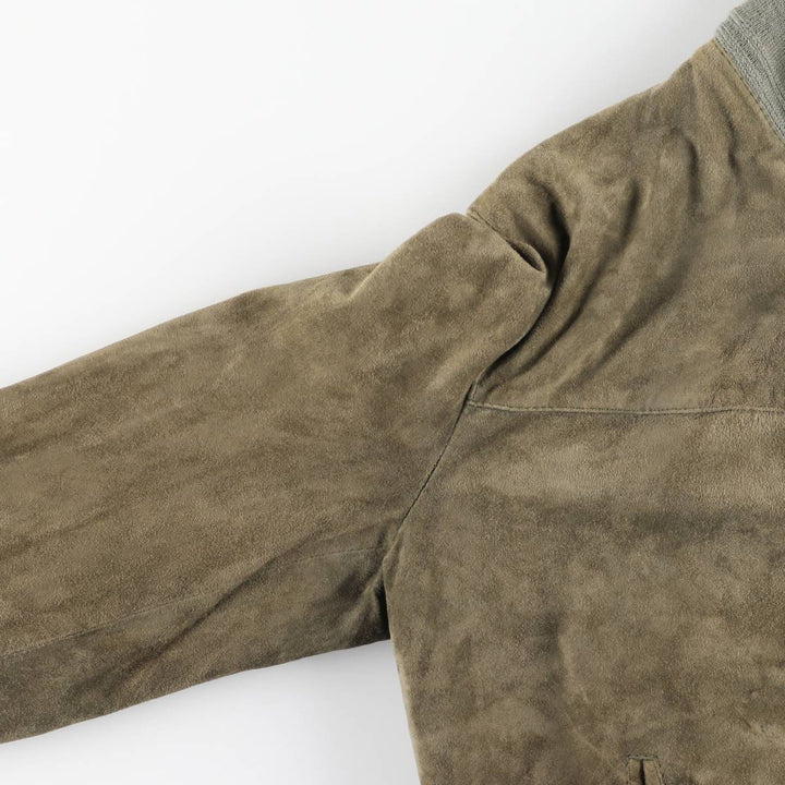 Stand-collar suede leather blouson, men's size S genuine leather Khaki type Vintage Second Hand