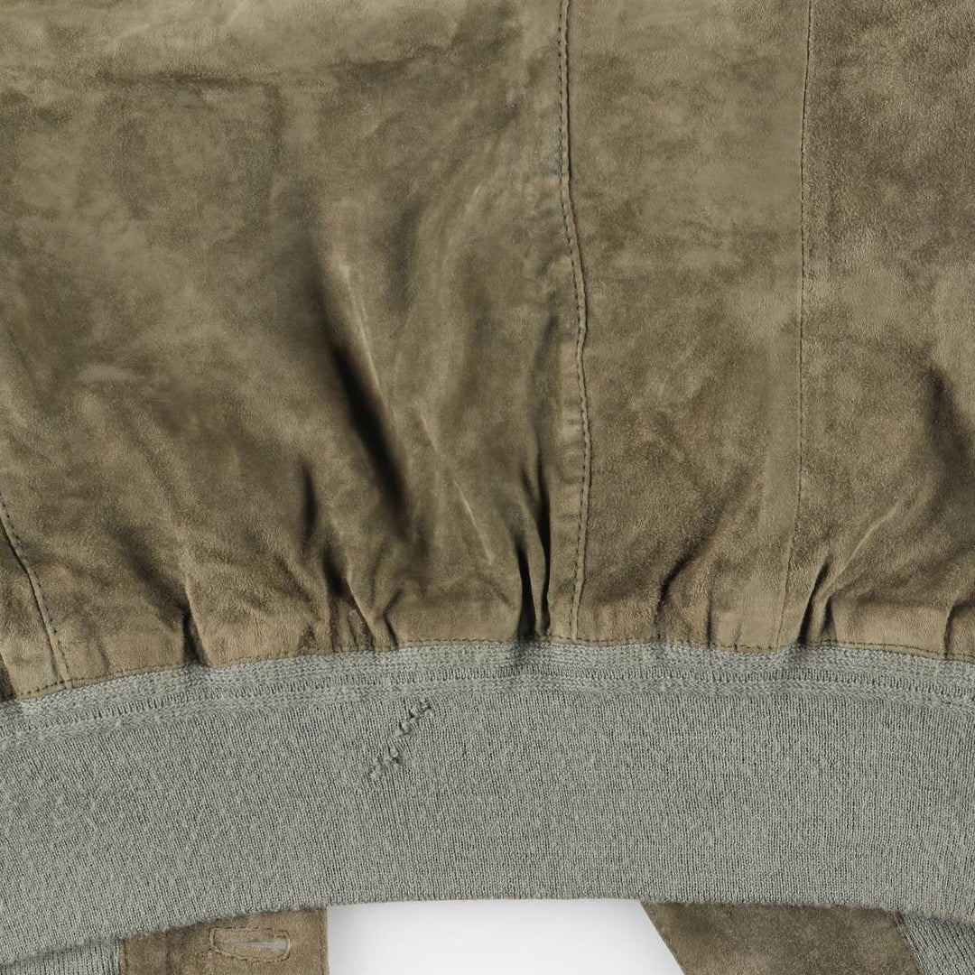 Stand-collar suede leather blouson, men's size S genuine leather Khaki type Vintage Second Hand
