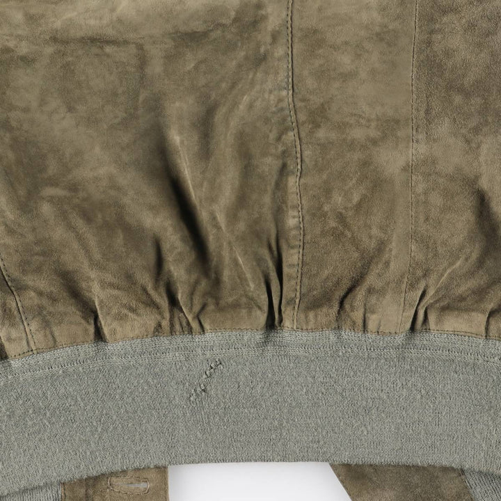 Stand-collar suede leather blouson, men's size S genuine leather Khaki type Vintage Second Hand