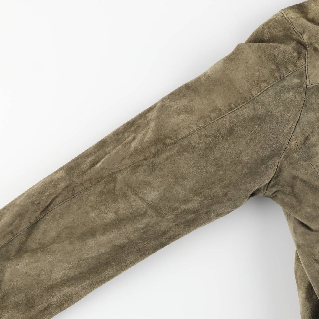 Stand-collar suede leather blouson, men's size S genuine leather Khaki type Vintage Second Hand