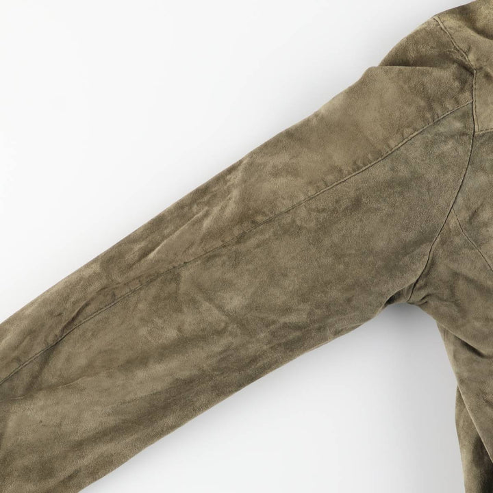 Stand-collar suede leather blouson, men's size S genuine leather Khaki type Vintage Second Hand