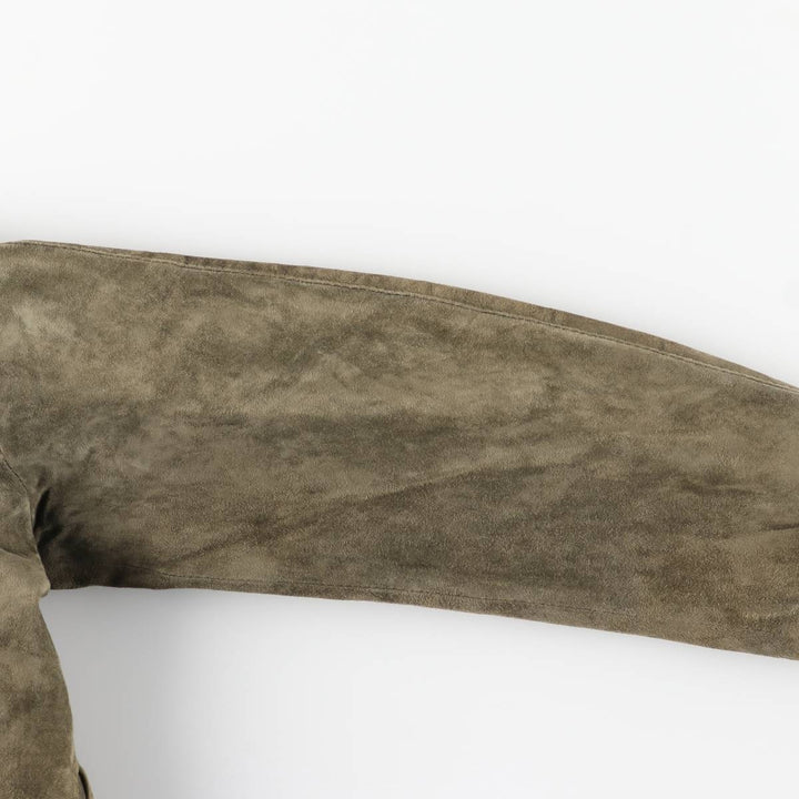 Stand-collar suede leather blouson, men's size S genuine leather Khaki type Vintage Second Hand