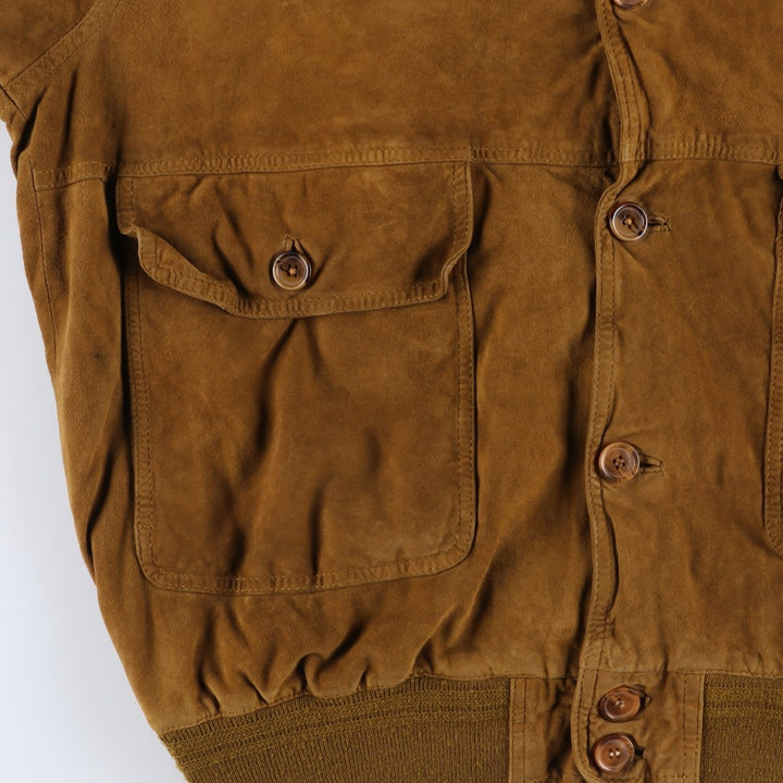 Balster Jacket, Suede Leather Blouson, Men's XL Genuine Leather Suede Leather brown type Vintage Second Hand