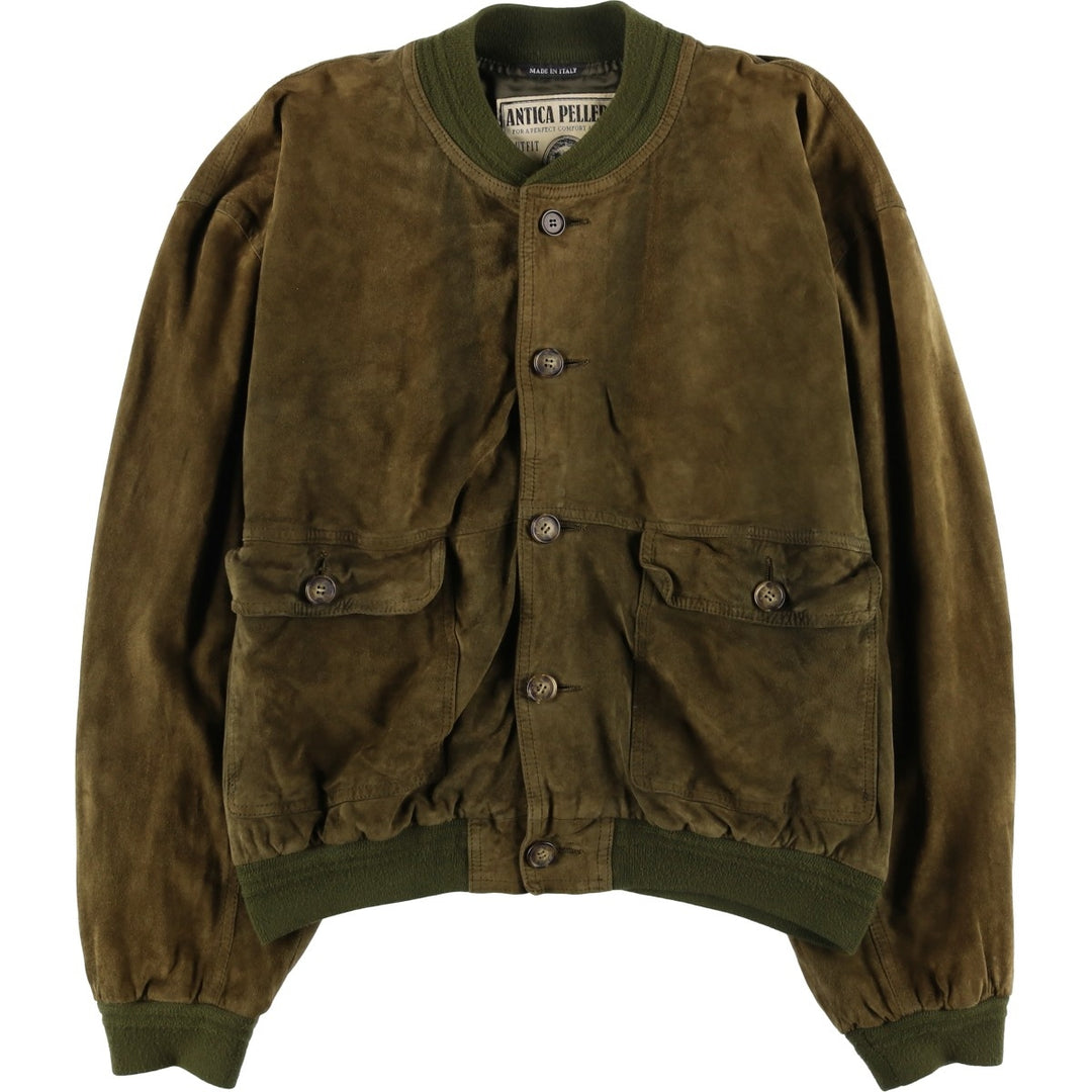 ANTICA PELLERIA Balster Jacket, Suede Leather Blouson, Made in Italy, Men's XXL Genuine Leather Suede Leather Khaki type brown Vintage Second Hand