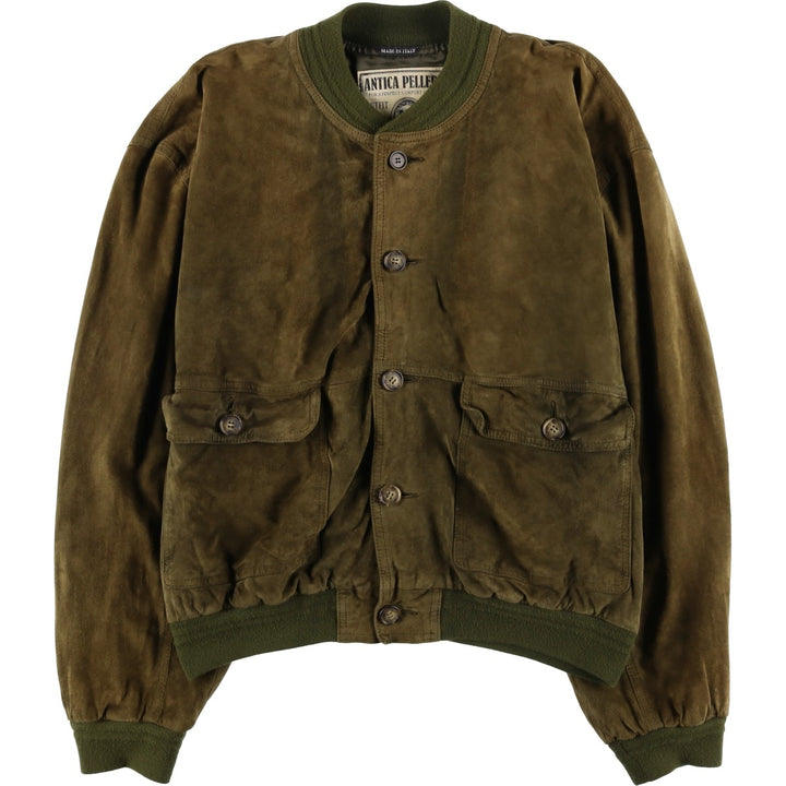 ANTICA PELLERIA Balster Jacket, Suede Leather Blouson, Made in Italy, Men's XXL Genuine Leather Suede Leather Khaki type brown Vintage Second Hand