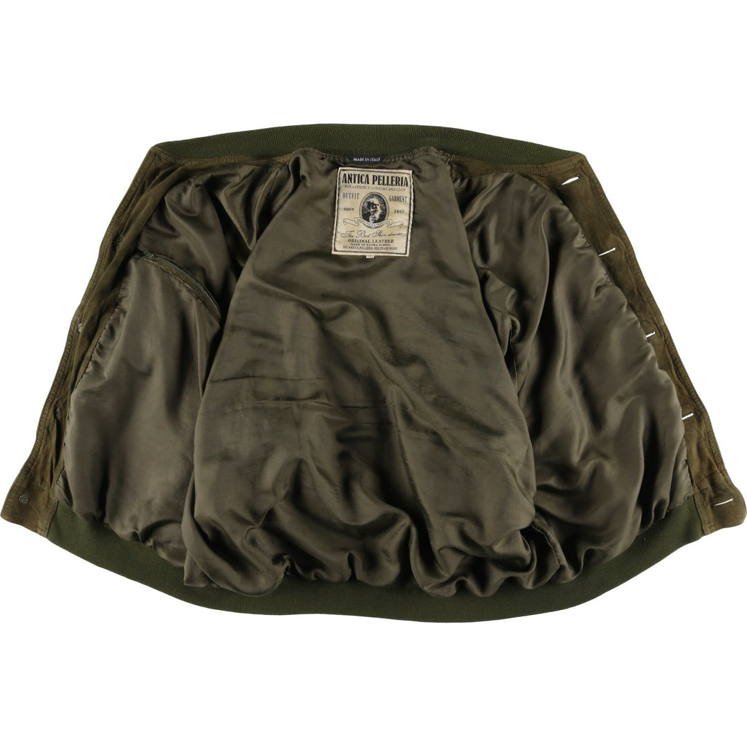 ANTICA PELLERIA Balster Jacket, Suede Leather Blouson, Made in Italy, Men's XXL Genuine Leather Suede Leather Khaki type brown Vintage Second Hand