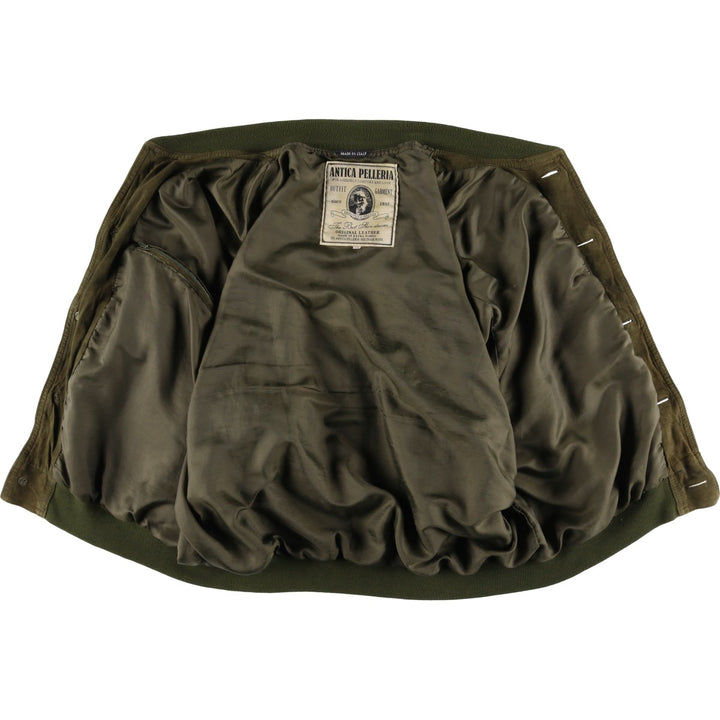 ANTICA PELLERIA Balster Jacket, Suede Leather Blouson, Made in Italy, Men's XXL Genuine Leather Suede Leather Khaki type brown Vintage Second Hand
