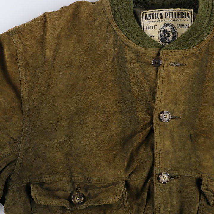 ANTICA PELLERIA Balster Jacket, Suede Leather Blouson, Made in Italy, Men's XXL Genuine Leather Suede Leather Khaki type brown Vintage Second Hand