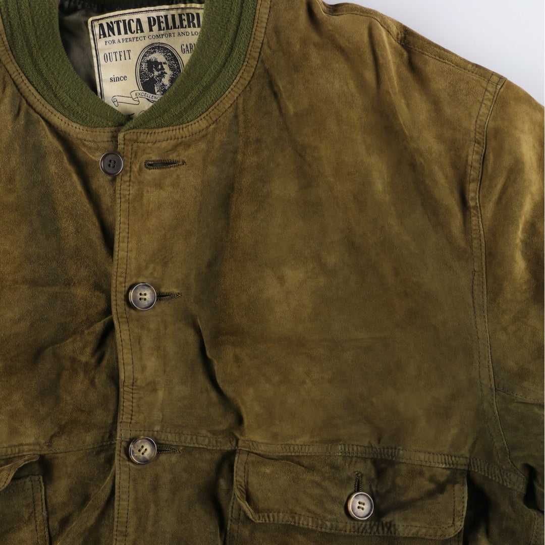 ANTICA PELLERIA Balster Jacket, Suede Leather Blouson, Made in Italy, Men's XXL Genuine Leather Suede Leather Khaki type brown Vintage Second Hand