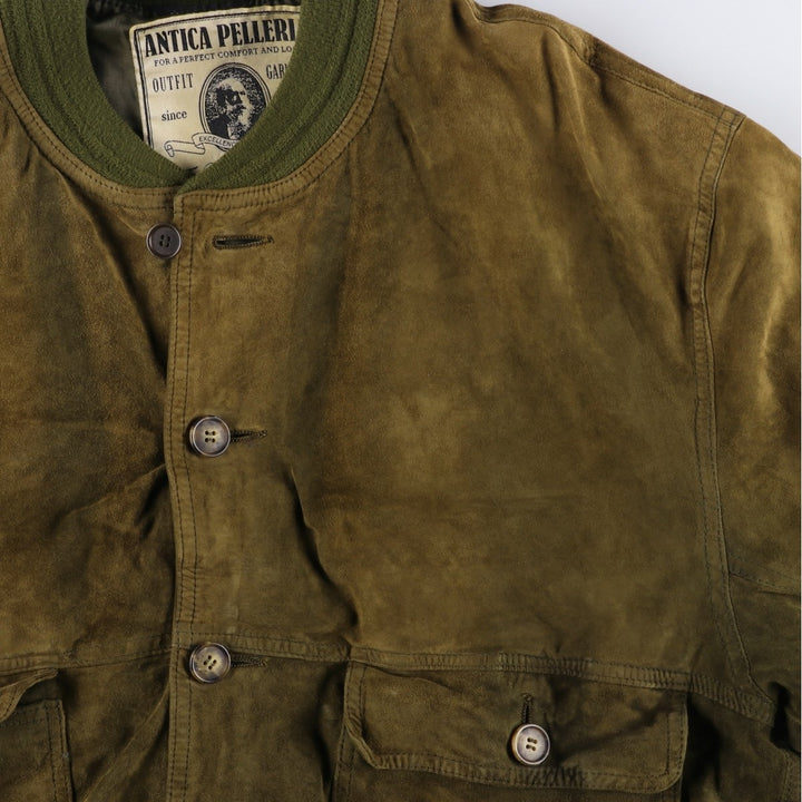 ANTICA PELLERIA Balster Jacket, Suede Leather Blouson, Made in Italy, Men's XXL Genuine Leather Suede Leather Khaki type brown Vintage Second Hand