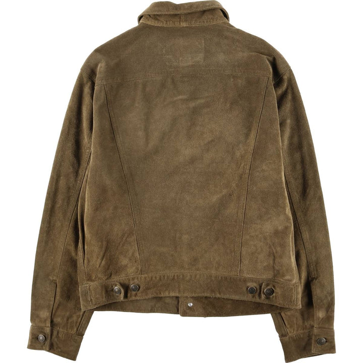 GAP BLUE JEANS Trucker Jacket, Suede Leather Jacket, Men's Size Small Genuine Leather Suede Leather Khaki type brown Vintage Second Hand