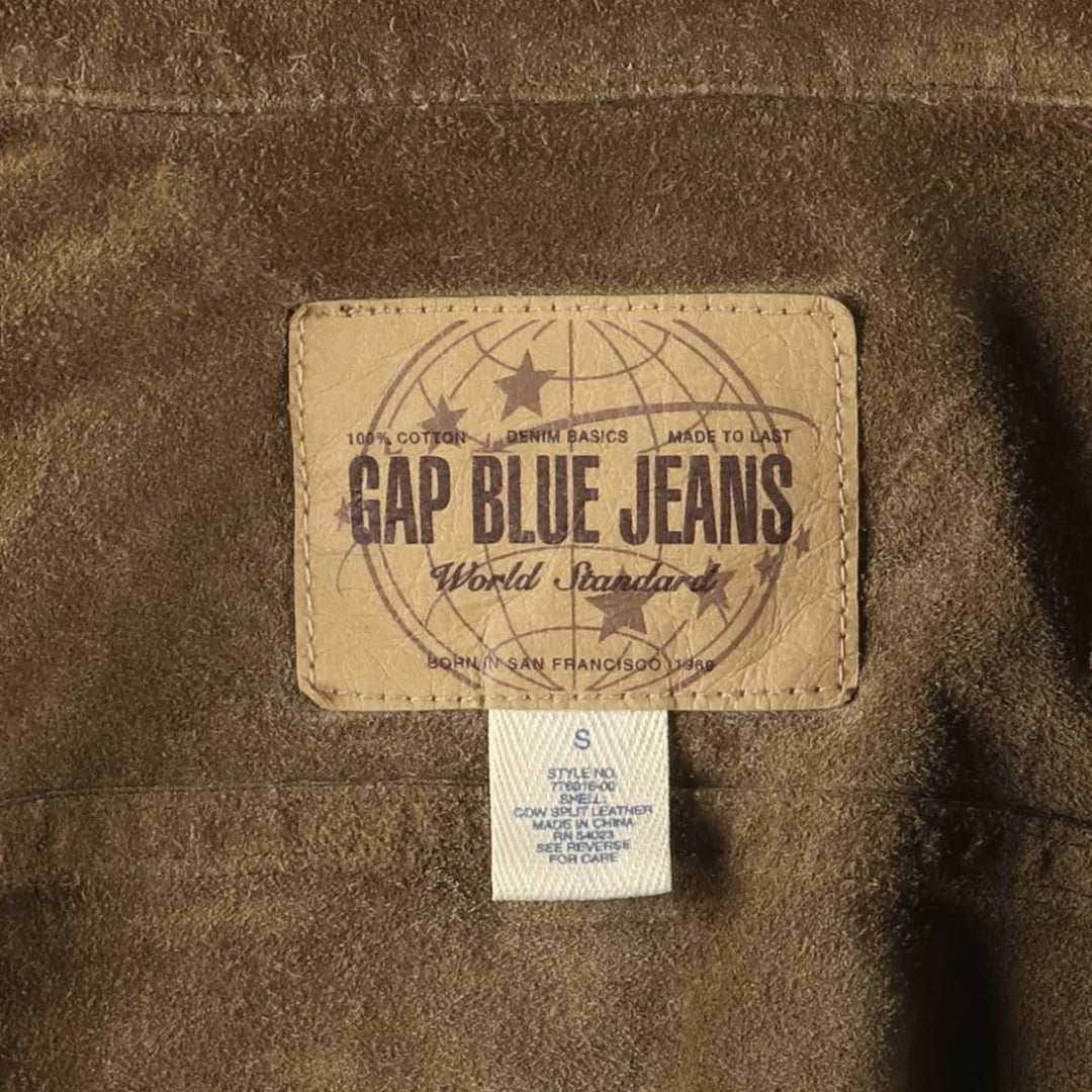 GAP BLUE JEANS Trucker Jacket, Suede Leather Jacket, Men's Size Small Genuine Leather Suede Leather Khaki type brown Vintage Second Hand