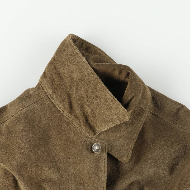 GAP BLUE JEANS Trucker Jacket, Suede Leather Jacket, Men's Size Small Genuine Leather Suede Leather Khaki type brown Vintage Second Hand