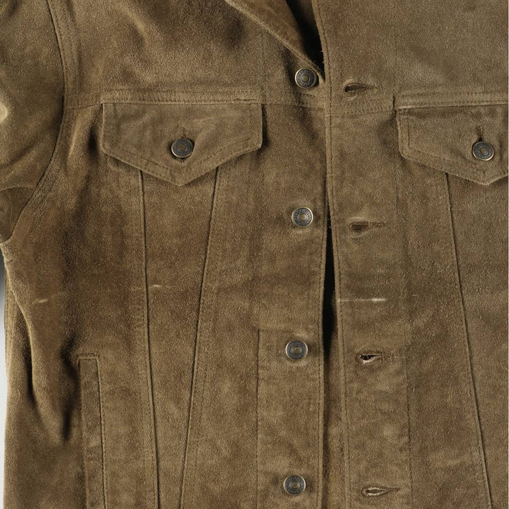 GAP BLUE JEANS Trucker Jacket, Suede Leather Jacket, Men's Size Small Genuine Leather Suede Leather Khaki type brown Vintage Second Hand
