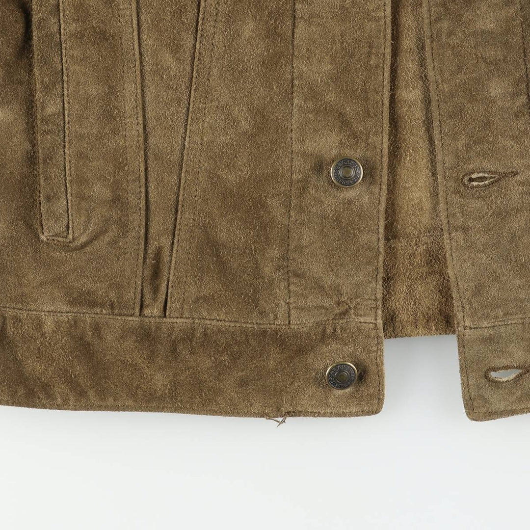 GAP BLUE JEANS Trucker Jacket, Suede Leather Jacket, Men's Size Small Genuine Leather Suede Leather Khaki type brown Vintage Second Hand
