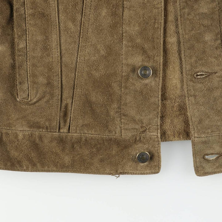 GAP BLUE JEANS Trucker Jacket, Suede Leather Jacket, Men's Size Small Genuine Leather Suede Leather Khaki type brown Vintage Second Hand