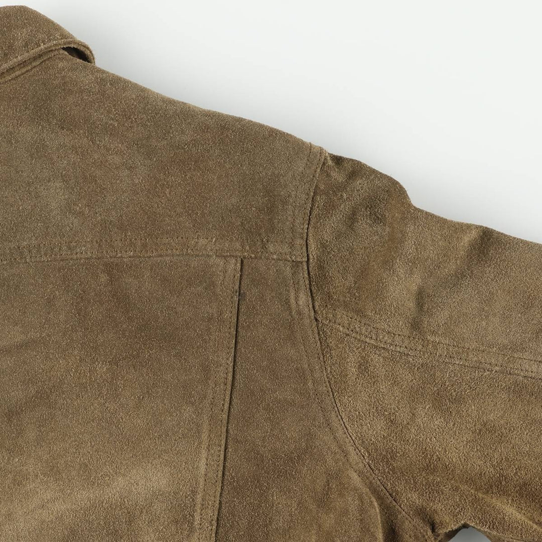 GAP BLUE JEANS Trucker Jacket, Suede Leather Jacket, Men's Size Small Genuine Leather Suede Leather Khaki type brown Vintage Second Hand