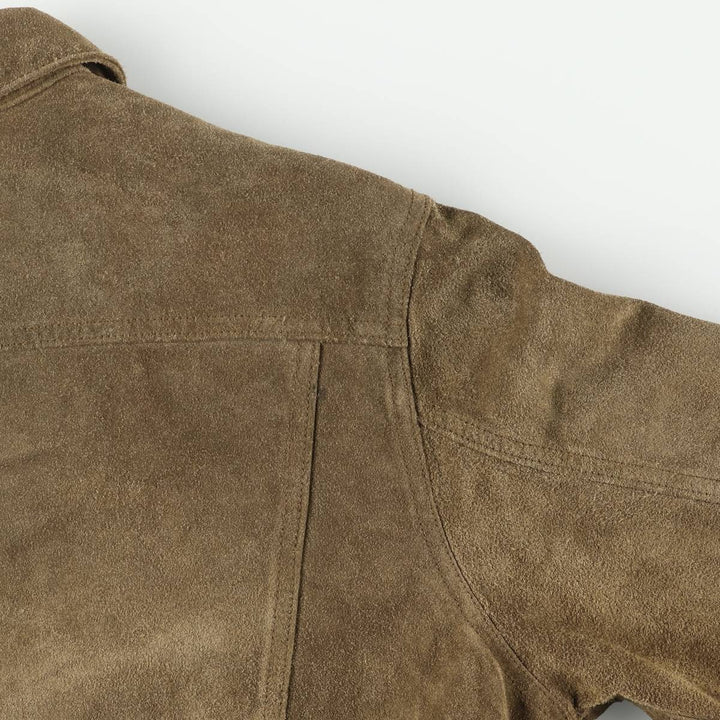 GAP BLUE JEANS Trucker Jacket, Suede Leather Jacket, Men's Size Small Genuine Leather Suede Leather Khaki type brown Vintage Second Hand