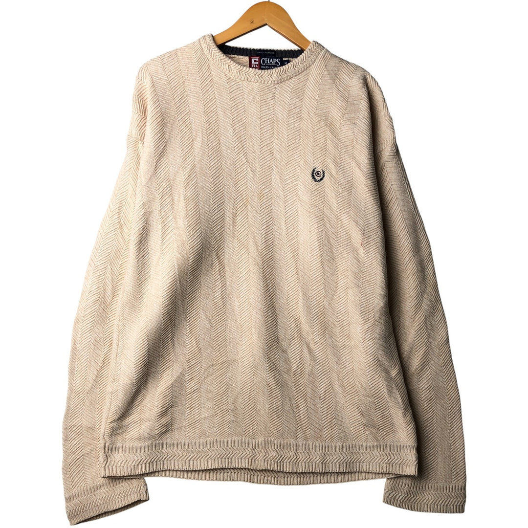Ralph Lauren CHAPS herringbone cotton knit sweater, men's size M cotton Beige type Vintage Second Hand