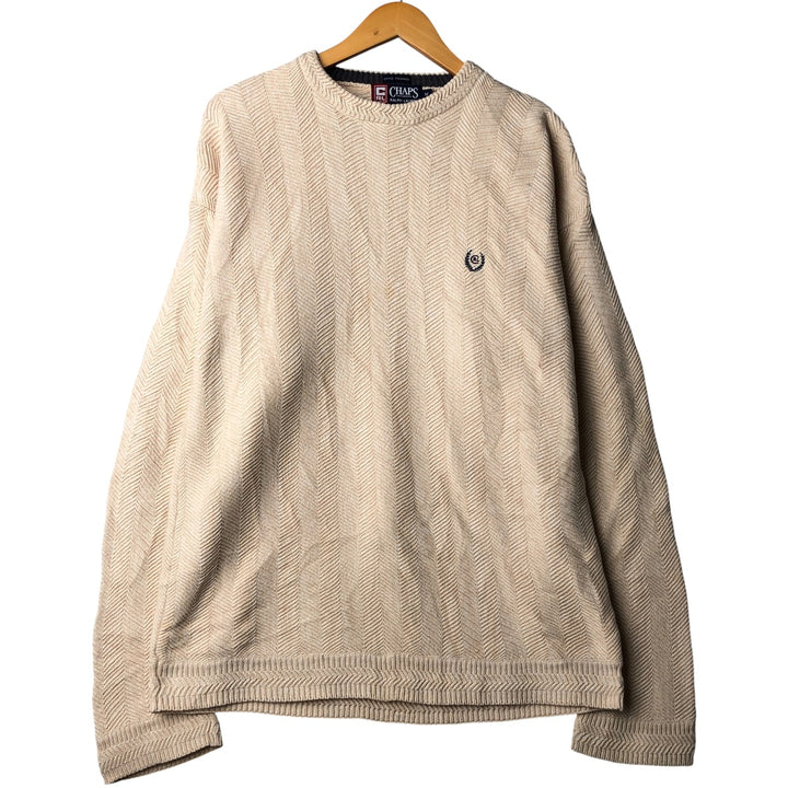 Ralph Lauren CHAPS herringbone cotton knit sweater, men's size M cotton Beige type Vintage Second Hand