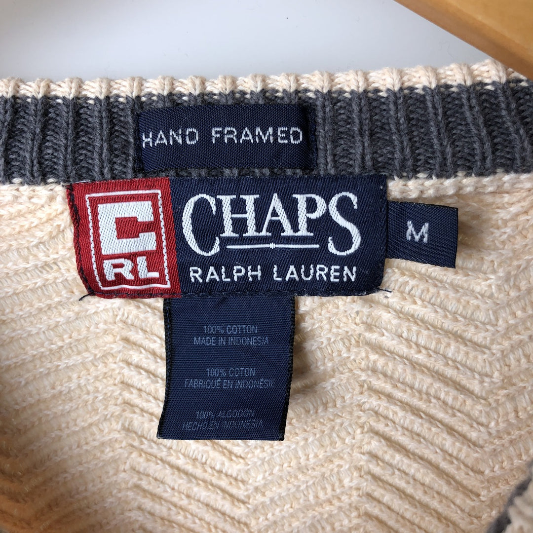 Ralph Lauren CHAPS herringbone cotton knit sweater, men's size M cotton Beige type Vintage Second Hand