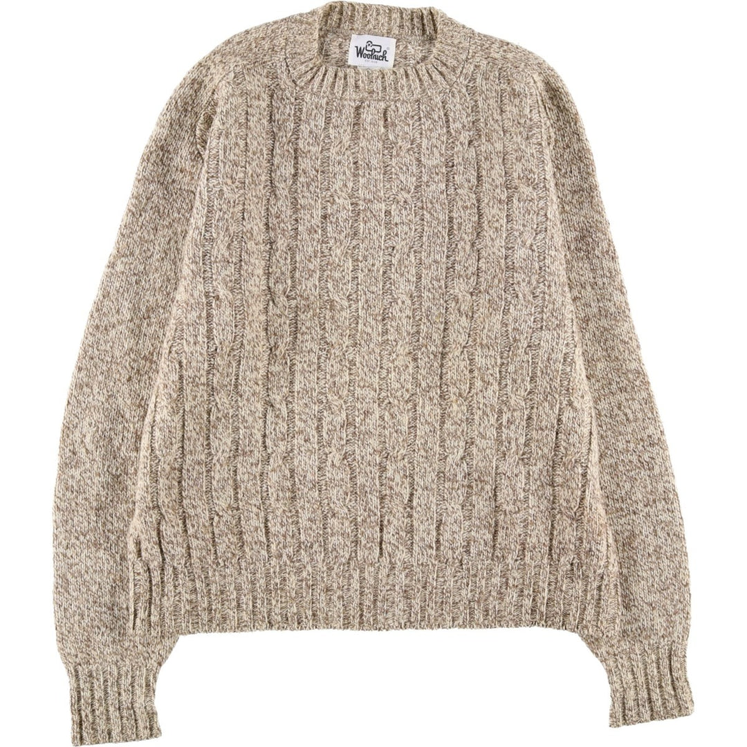 1970'S Woolrich Cable Knit Wool Sweater, Made in USA, Men's Size XL (approx.), Vintage wool Beige type Vintage Second Hand