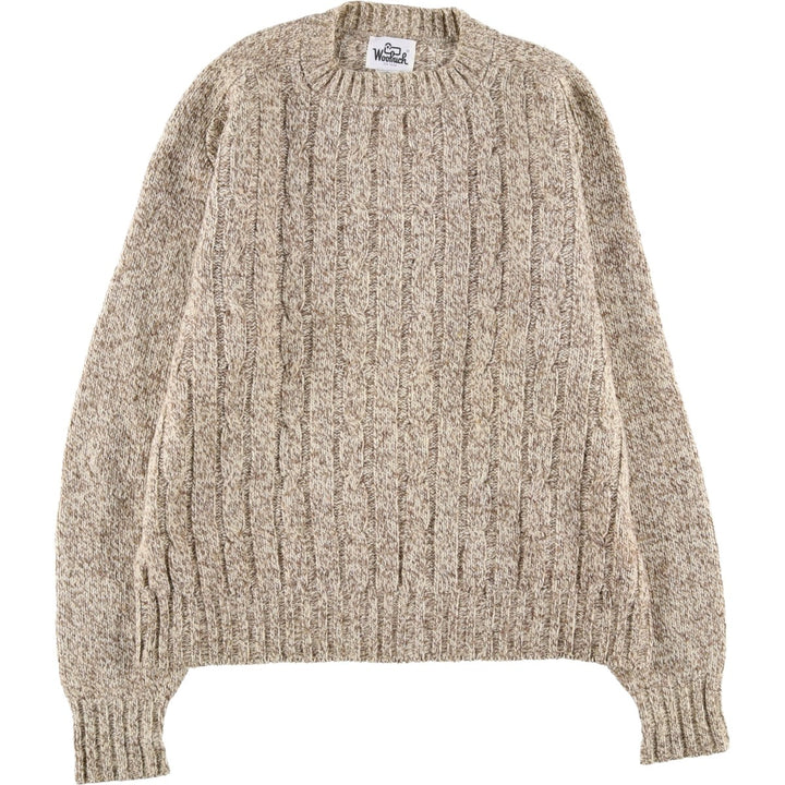 1970'S Woolrich Cable Knit Wool Sweater, Made in USA, Men's Size XL (approx.), Vintage wool Beige type Vintage Second Hand