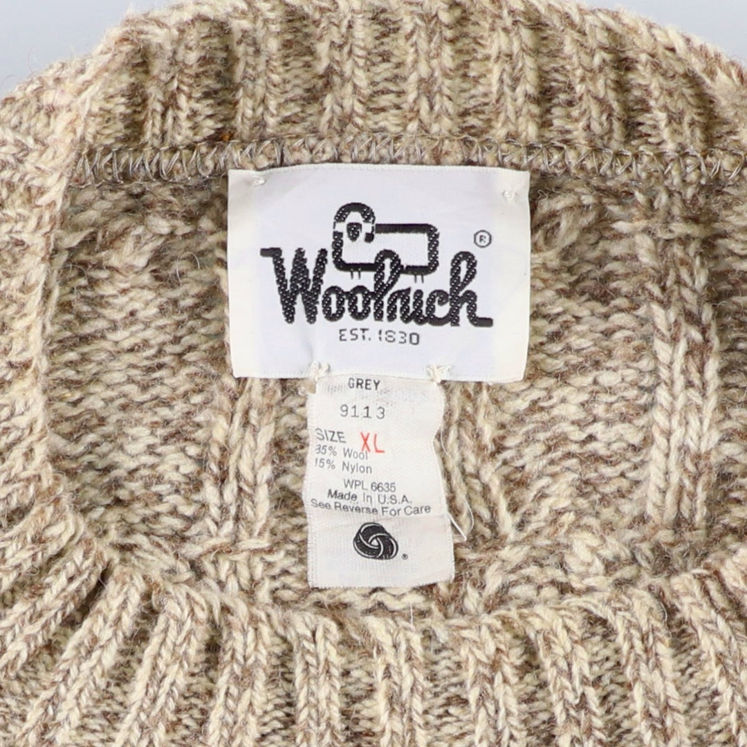 1970'S Woolrich Cable Knit Wool Sweater, Made in USA, Men's Size XL (approx.), Vintage wool Beige type Vintage Second Hand