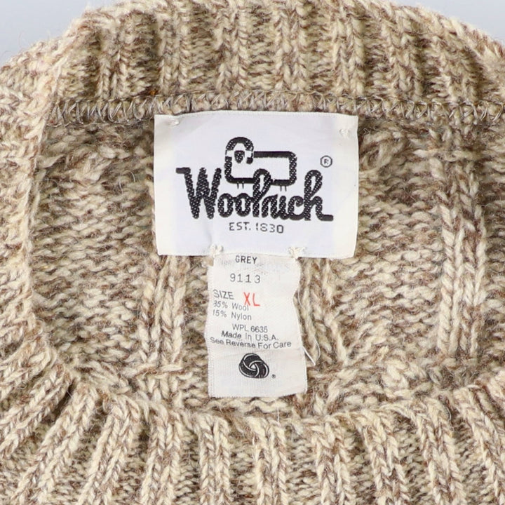 1970'S Woolrich Cable Knit Wool Sweater, Made in USA, Men's Size XL (approx.), Vintage wool Beige type Vintage Second Hand