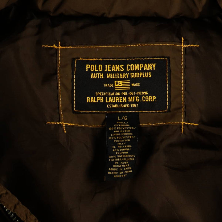 2000'S Ralph Lauren Polo Jeans Company down vest, men's size L polyester brown type Vintage Second Hand