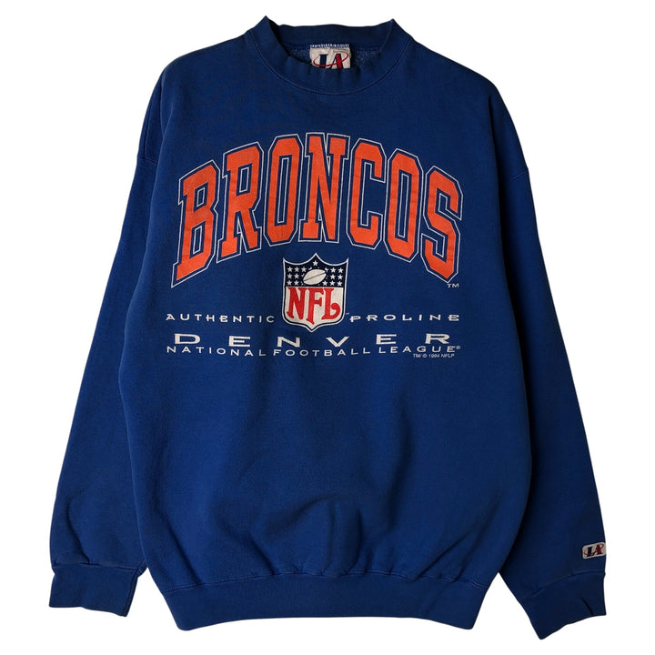 Vintage 90'S NFL Denver Broncos Logo ATHLETIC Print Sweatshirt, Made in USA, Men's Size L cotton blue type Vintage Second Hand