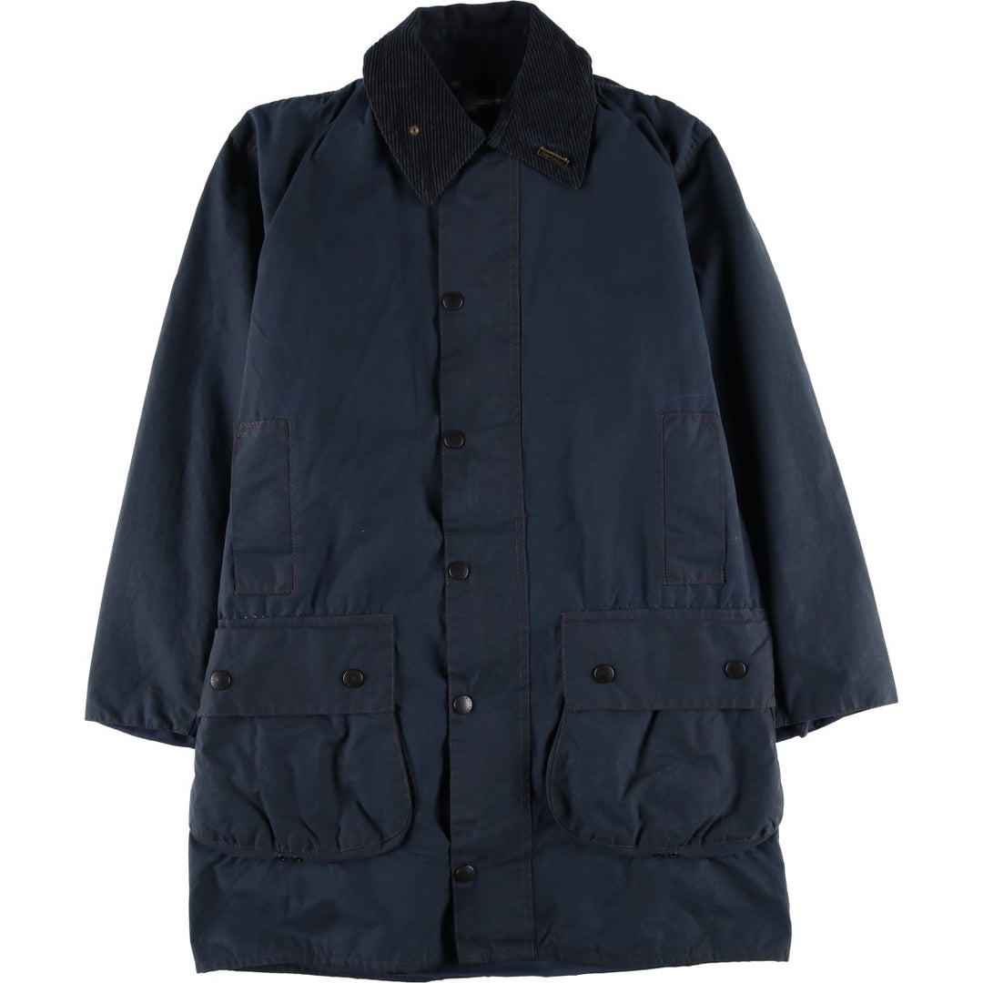 2000'S Barbour BORDER Waxed Cotton Oiled Jacket with Old 3 Warrant Badge, Made in the UK, C38, Men's Size M cotton navy blue type Vintage Second Hand