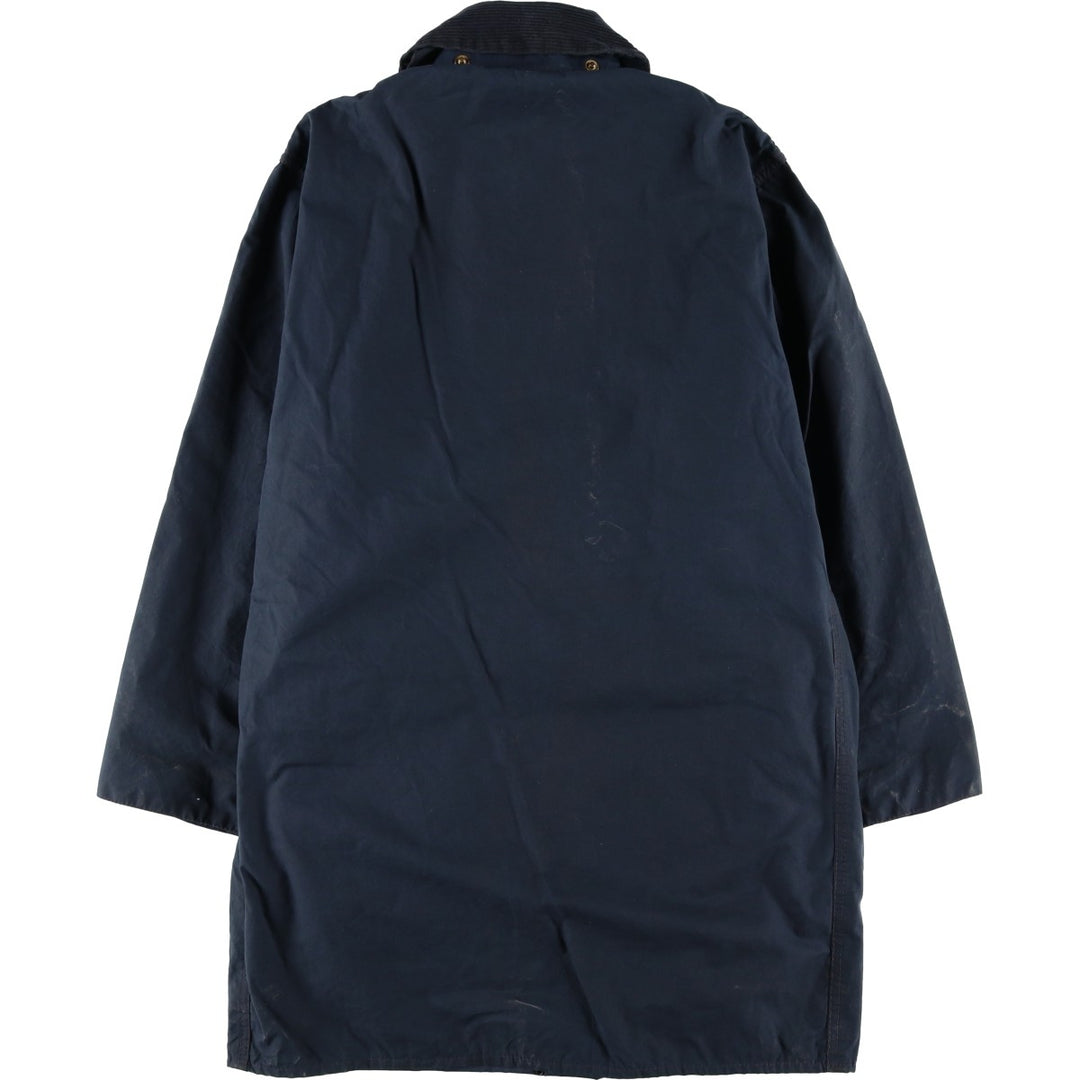 2000'S Barbour BORDER Waxed Cotton Oiled Jacket with Old 3 Warrant Badge, Made in the UK, C38, Men's Size M cotton navy blue type Vintage Second Hand