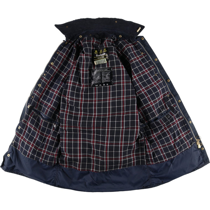 2000'S Barbour BORDER Waxed Cotton Oiled Jacket with Old 3 Warrant Badge, Made in the UK, C38, Men's Size M cotton navy blue type Vintage Second Hand