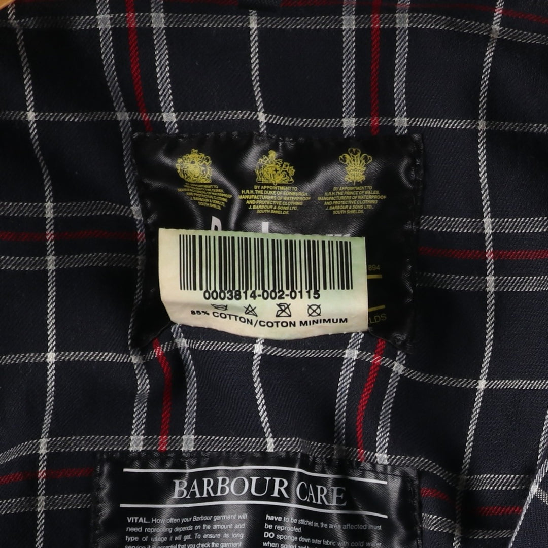 2000'S Barbour BORDER Waxed Cotton Oiled Jacket with Old 3 Warrant Badge, Made in the UK, C38, Men's Size M cotton navy blue type Vintage Second Hand