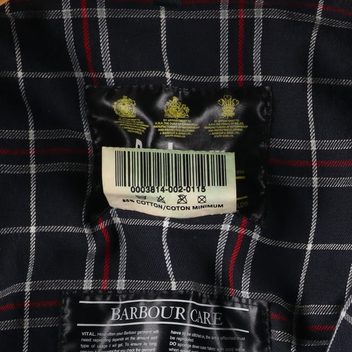 2000'S Barbour BORDER Waxed Cotton Oiled Jacket with Old 3 Warrant Badge, Made in the UK, C38, Men's Size M cotton navy blue type Vintage Second Hand
