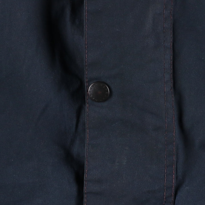 2000'S Barbour BORDER Waxed Cotton Oiled Jacket with Old 3 Warrant Badge, Made in the UK, C38, Men's Size M cotton navy blue type Vintage Second Hand
