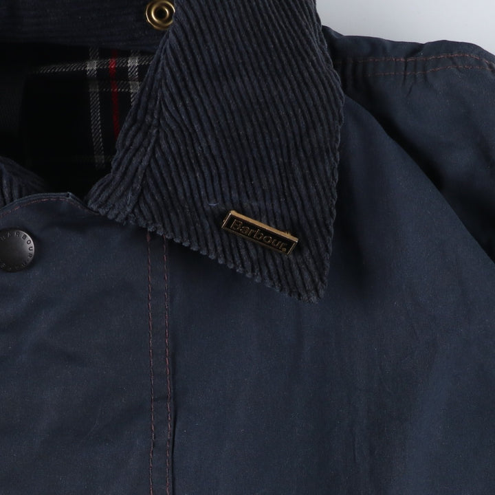 2000'S Barbour BORDER Waxed Cotton Oiled Jacket with Old 3 Warrant Badge, Made in the UK, C38, Men's Size M cotton navy blue type Vintage Second Hand