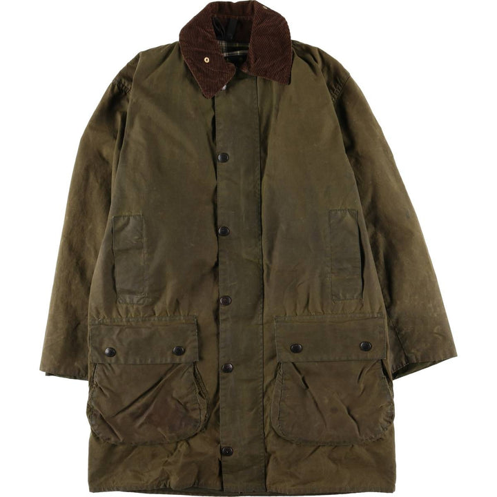 Vintage 80s-90'S Barbour BORDER (old 3-warrant) waxed cotton oiled jacket, made in England, men's size L unclear Khaki type Vintage Second Hand