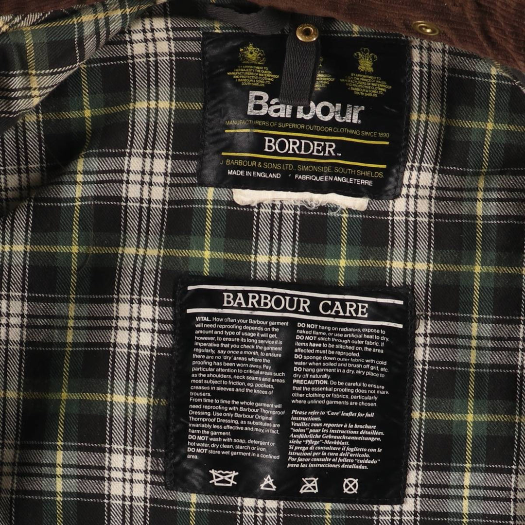 Vintage 80s-90'S Barbour BORDER (old 3-warrant) waxed cotton oiled jacket, made in England, men's size L unclear Khaki type Vintage Second Hand