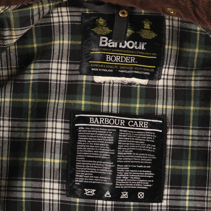 Vintage 80s-90'S Barbour BORDER (old 3-warrant) waxed cotton oiled jacket, made in England, men's size L unclear Khaki type Vintage Second Hand