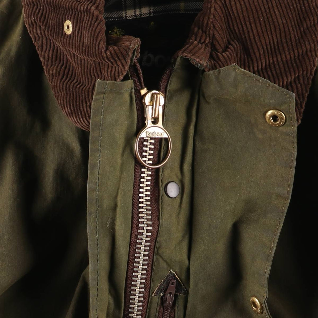 Vintage 80s-90'S Barbour BORDER (old 3-warrant) waxed cotton oiled jacket, made in England, men's size L unclear Khaki type Vintage Second Hand