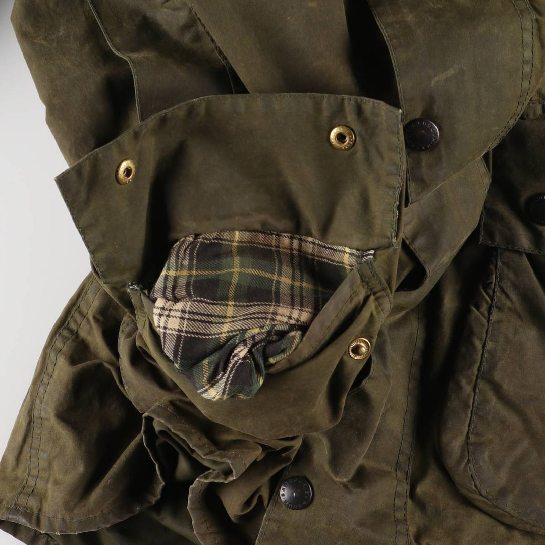 Vintage 80s-90'S Barbour BORDER (old 3-warrant) waxed cotton oiled jacket, made in England, men's size L unclear Khaki type Vintage Second Hand