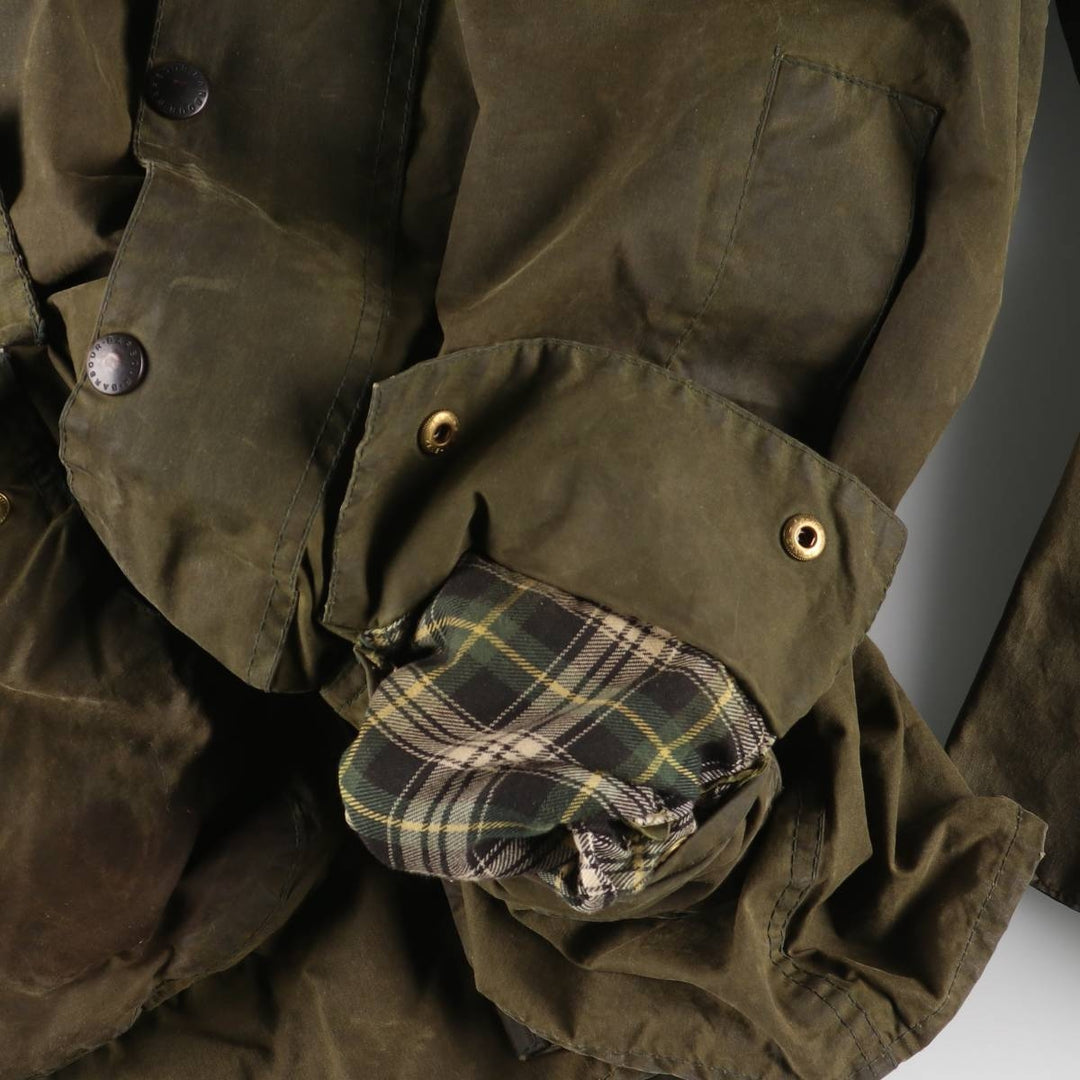 Vintage 80s-90'S Barbour BORDER (old 3-warrant) waxed cotton oiled jacket, made in England, men's size L unclear Khaki type Vintage Second Hand