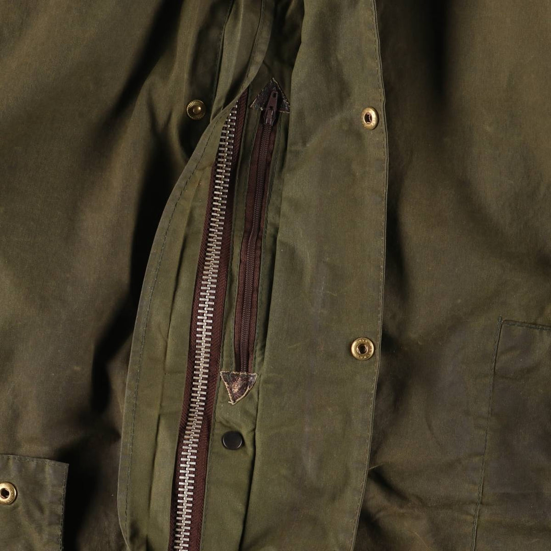 Vintage 80s-90'S Barbour BORDER (old 3-warrant) waxed cotton oiled jacket, made in England, men's size L unclear Khaki type Vintage Second Hand